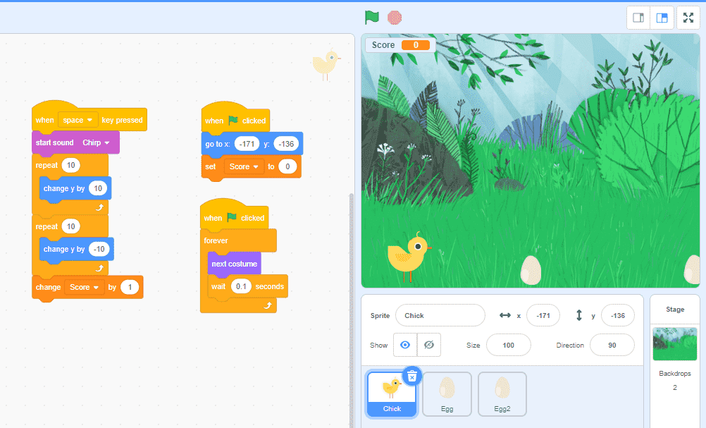 Drag the "Set to" block to the "go to" block.